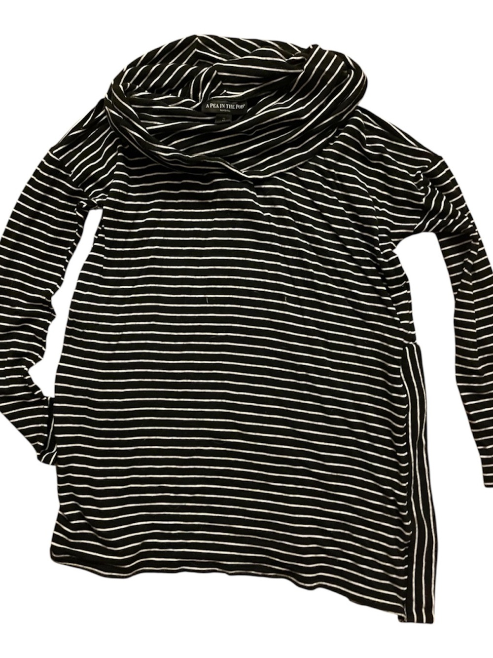 A Pea in the Pod Black & White Striped Cowl-Neck Maternity Nursing Sweatshirt